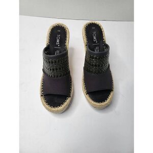 Toms Monica Mule Wedge Espadrille Slip On Sandal Black Basketweave size 6